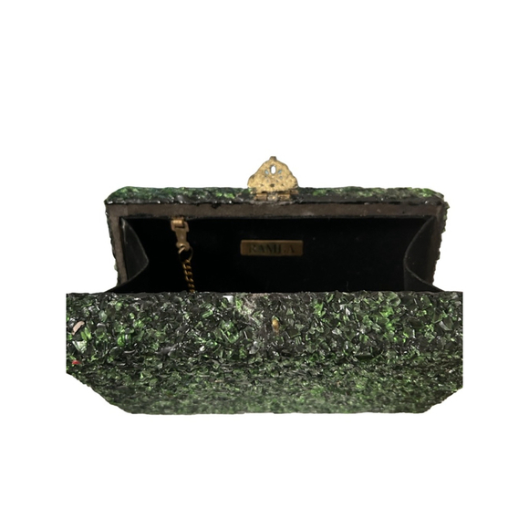 NEW Ramla Emerald Crushed Glass Gold Chain Handcrafted Clutch